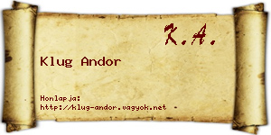 Klug Andor névjegykártya